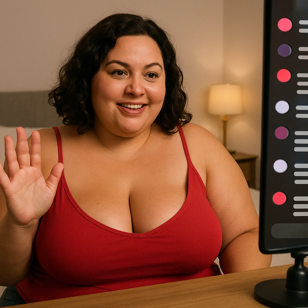 A confident BBW cam model engaging with her audience online